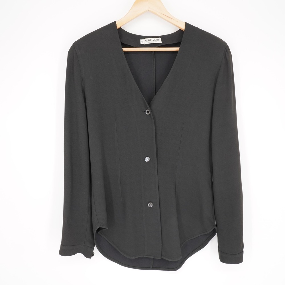 Giorgio Armani Le Collezioni V-Neck Blouse Black Women's 8 Button Crepe Italy